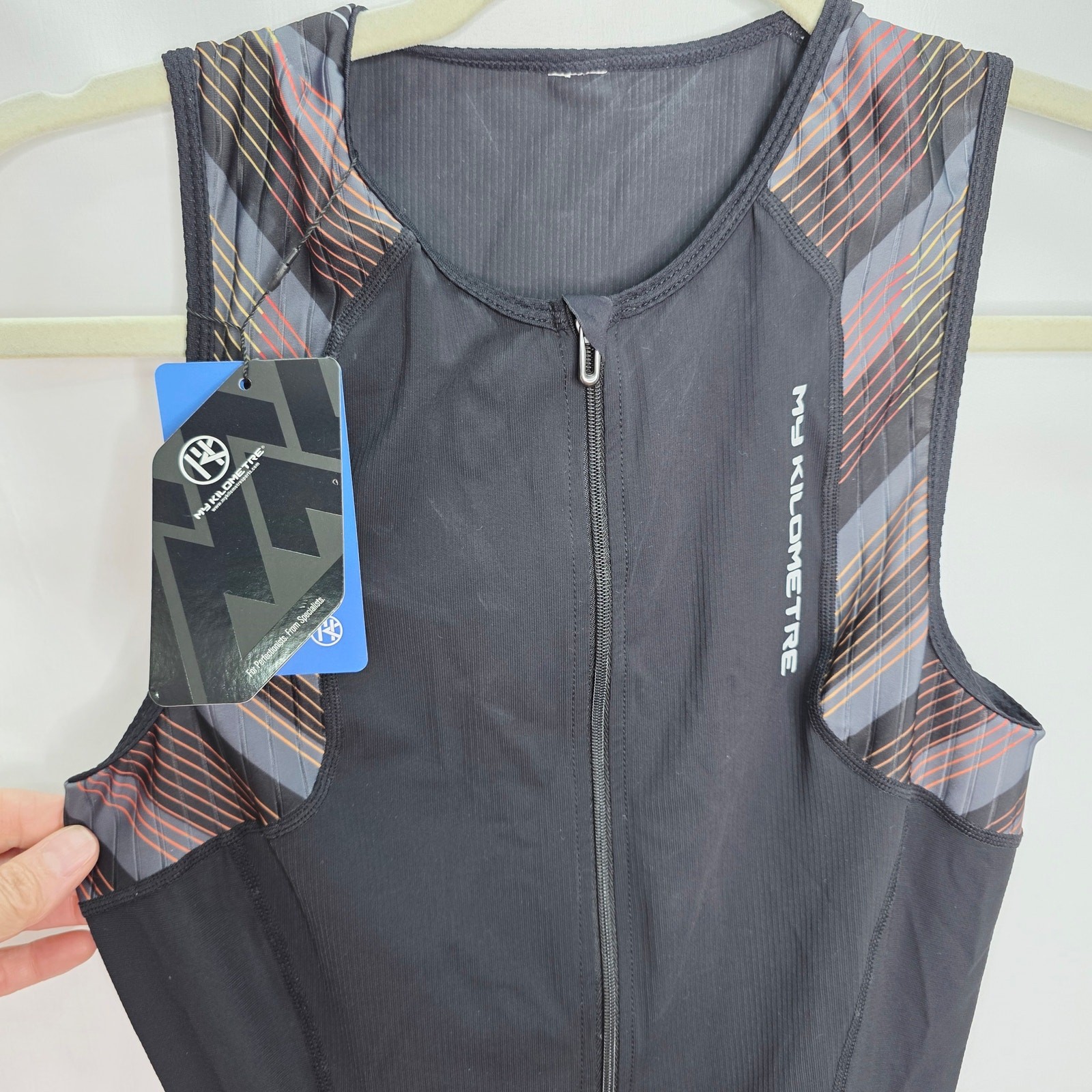 Mens Black Triathlon Tri Suit 2 Big Side Pockets Triathlon Racing Suit Front Zip