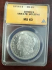 1878-S MORGAN SILVER DOLLAR ANACS MS63 VAM-17 HITLIST40. VERY CLOSE TO PROOFLIKE