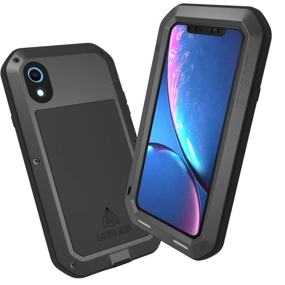 Coque iPhone XR Love Mei Powerful noire protection pluie et poussière