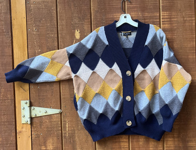 Anthropologie Few Moda Cardigan XS Colorblock Long Sleeve Wool V- Neck Sweater