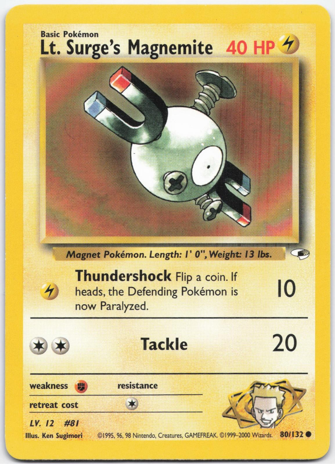 Lt. Surge's Magnemite 80/132 Common Gym Heroes Pokemon Moderately Played