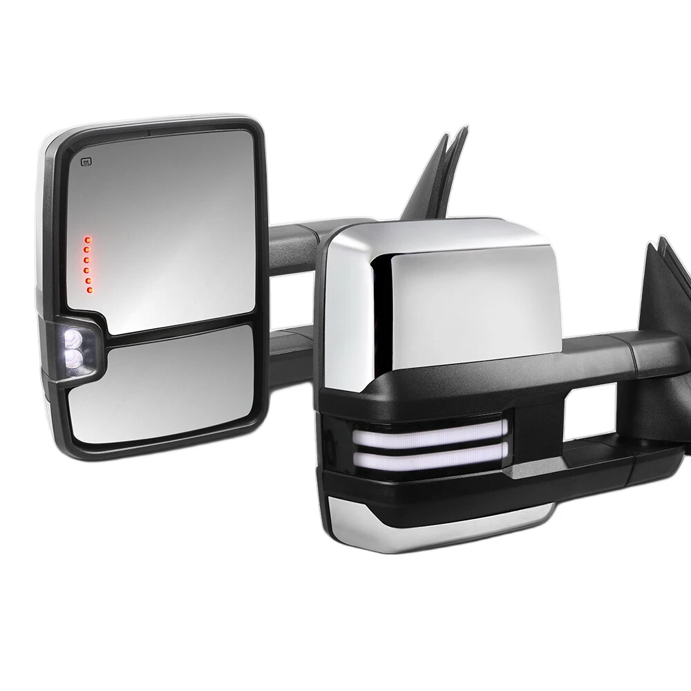 Pair Chrome Power Heated Tow Mirrors For 2014-2018 Chevy Silverado GMC Sierra