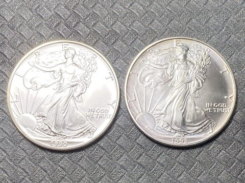 American Eagle Silver Dollar Lot Of TWO!! 1990/1993!! MS GEM BU UNCIRCULATED!!!!