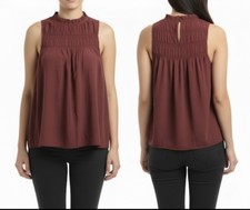 Nine West Women's Smocked Ruffle Neckline Bohemian Flowing Terracotta Top Sz S