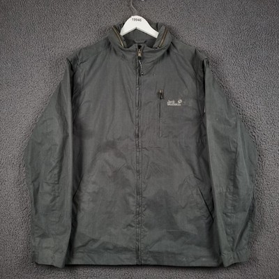 JACK WOLFSKIN Jacket Mens 2XL Grey Windbreaker Hooded Full Zip Cotton Blend