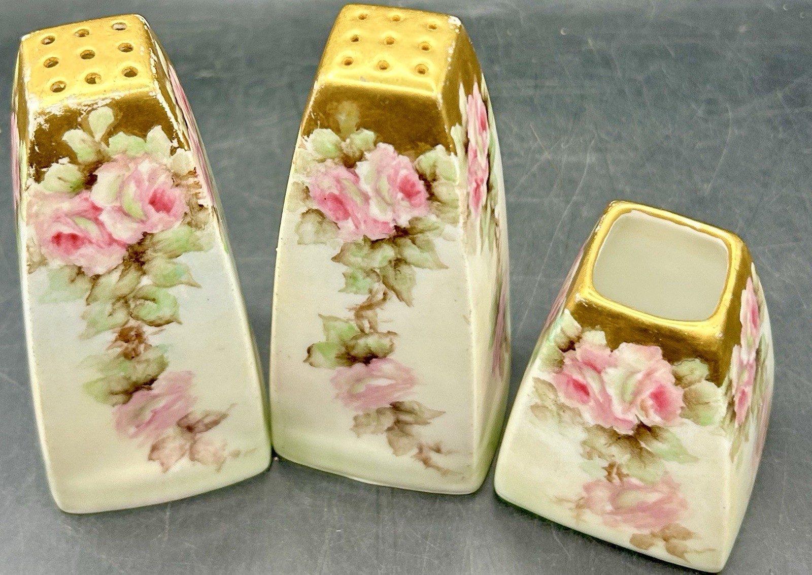 Antique PL Limoges France  Signed E. Cottis Salt, Pepper, Toothpick Holder