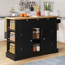 132cm kitchen island on wheels,Dropleaf trolley,foldable countertop,Black