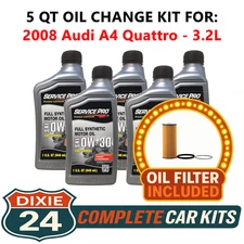 Fits: 2008 Audi A4 Quattro 3.2L 6,000 Mile Synthetic Oil & Filter Kit (0W-30)