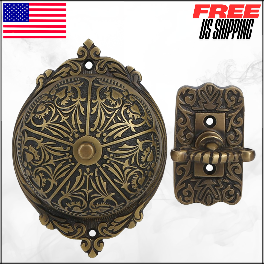 Vintage Victorian Twist Doorbell Manual Hand Turn Solid Brass