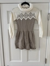 Janie And Jack Size 8 Beige Offwhite Holiday Longsleeve Sweater Dress