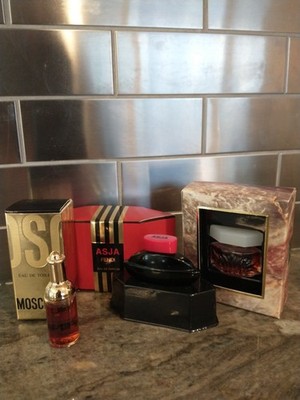 Vintage Trio Mini Perfume Bottles Asja, Caesars Woman, moschino NIB