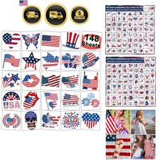 4th of July Temporary Tattoos - 148 Individually Sheets American Flag Tattoos...