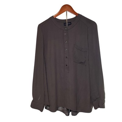 Lane Bryant Womens Blouse 18/20 Green Round Neck Long Sleeve Button Front Top