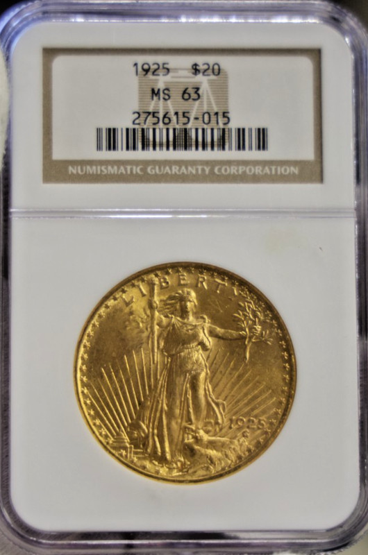 1925 US $20 Saint Gaudens Gold Piece Double Eagle MS63 NGC