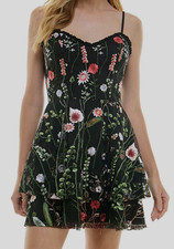 City Studios Juniors Sweetheart-Neck Fit Black Floral Multi Size 12 $89