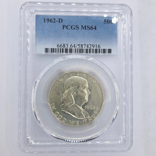 1962 D 50C Ben Franklin Half Dollar Silver PCGS MS64 free Shipping