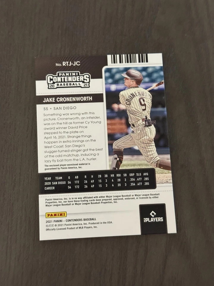 2021 Panini Contenders Rookie Ticket Jersey Patch #RTJ-JC JAKE CRONENWORTH RC - Image 2 of 2