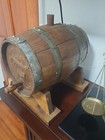 Vintage 1 Gallon Charred Likely Oak Barrel Dispenser BTP Airplane Carving — photo 2