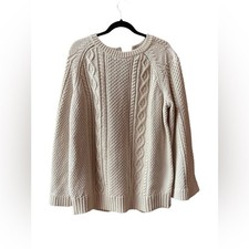 J. Crew Sweater Tie Neck Back Cable Knit Ivory Women  s L Boho Fisherman NWT