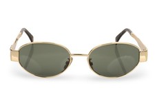 Celine CL40235U 30N Triomphe Metal Oval Sunglasses Gold Green Lens AUTHENTIC