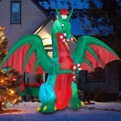 Christmas Dargon Candy Cane Airblown Inflatable Decor Outdoor Disco Lights Xmas