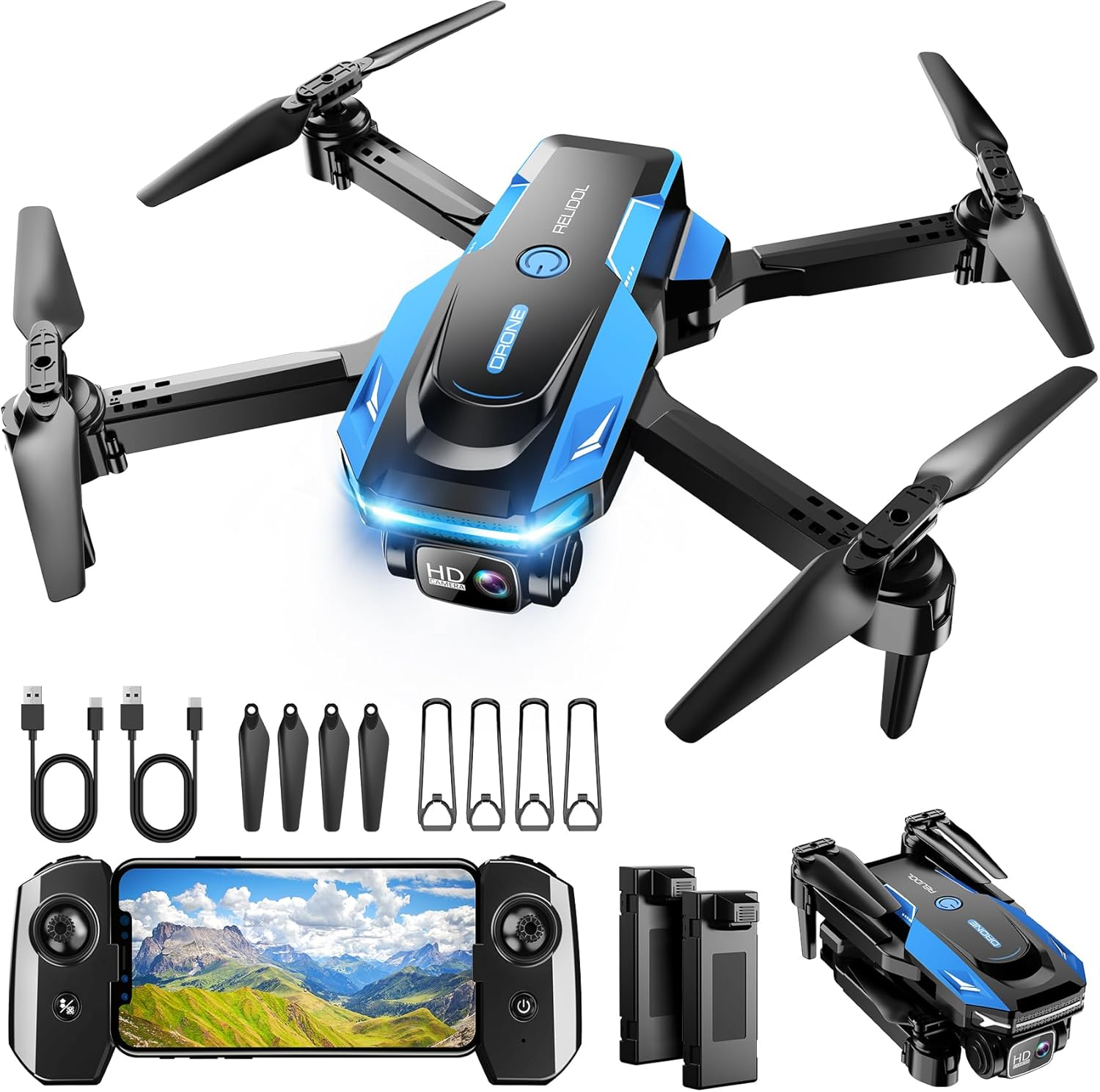 Foldable 1080P HD Drone with Voice Gesture Control and Remote-image