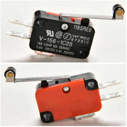 Black Roller Lever Arm Micro Switches - AC 250V 15A HV-156-1C25 (Pack Of 10)