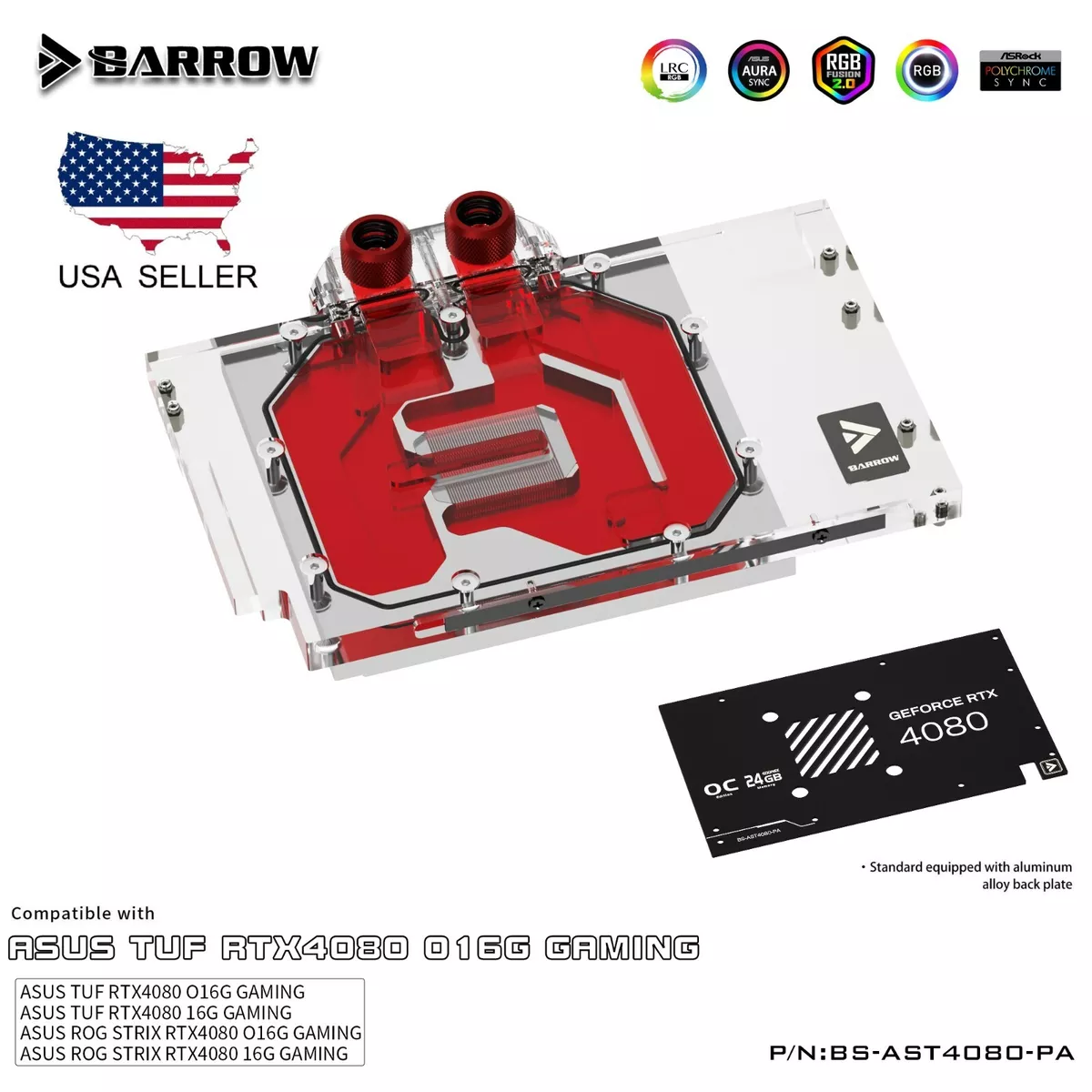 Barrow Full Cover GPU Water Block for ASUS TUF / ROG Strix RTX 4080 16G  Gaming