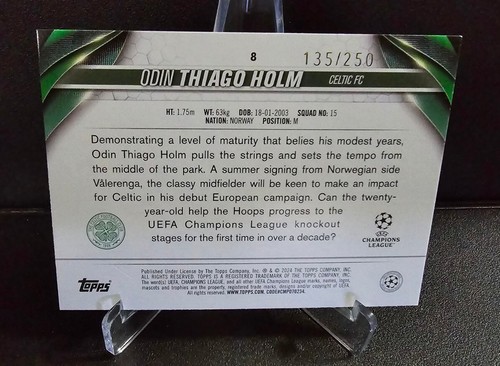 2023-24 Topps UEFA Club Competitions ODIN THIAGO HOLM Navy Blue /250 #8 Celtic - Picture 2 of 2