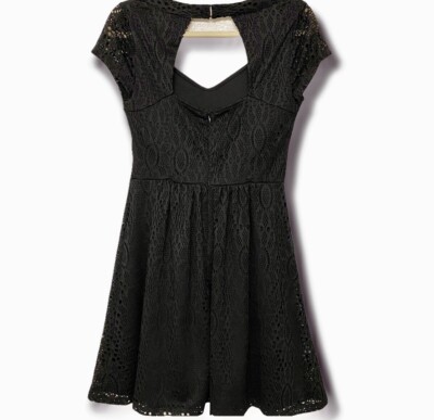 Kaari Blue black lace back Romantic Goth key hole dress-Small