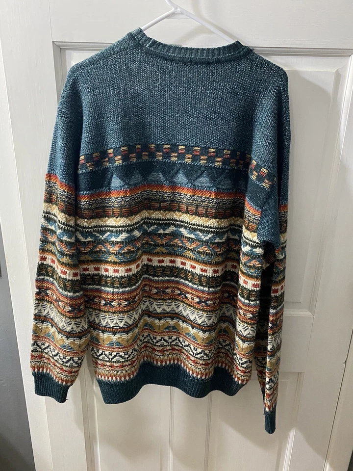 Suéter Vintage Años 90 Montecarlo Colorido Azteca Estampado Completo Para Hombre Talla XL Foto 2 de 3