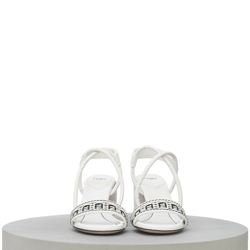 FENDI 795$ White Leather Sandal, Cross-Over Strap, Wide FF Woven Motif Band - Picture 3 of 12