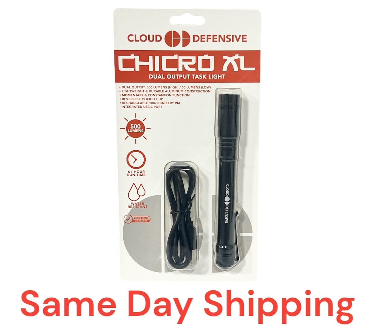 Lampe Tactique Rechargeable CLOUD DEFENSIVE Chicro XL - Haut/bas, Batterie 10870