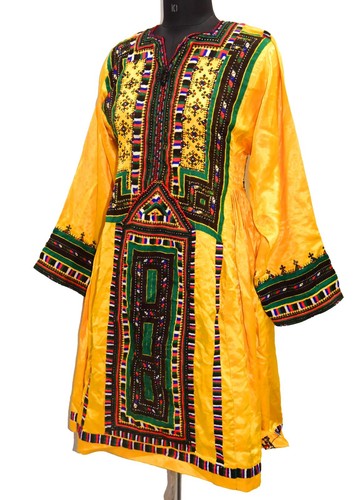 Vintage Banjara Frock Silk Dress Afghani Handmade Embroidered Balochi Boho - Picture 4 of 10