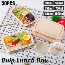 50x Cornstarch Lunch Boxes Eco Friendly Degradable Bento Containers Takeaway AU