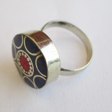 Tibetan Silver Coral Blue Lapis Handmade Boho Jewelry Adjustable Unisex Ring R22