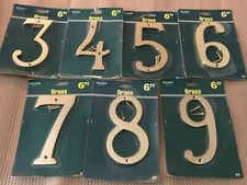 6" Solid Brass Address House Numbers with Hardware (Classic Style) Hillman - New
