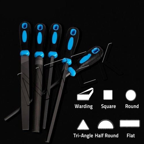 5pc 8" Inch Engineers File Set for Metal Round Flat Triangular Half Round Square - Picture 4 of 6
