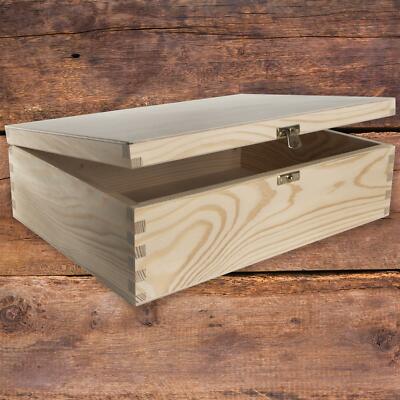 Holzkiste mit Deckel und Metallverschluss 34x25x10cm / schlichte Kiefer A4 Dokumente Aufbewahrung