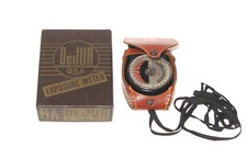 Vtg DeJur Amsco Exposure Meter 6A Model 50 w. Leather Case, Strap, Box, Untested
