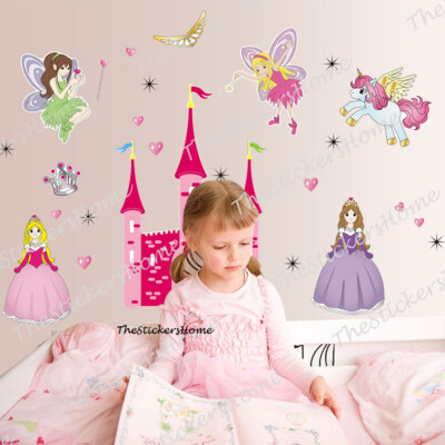 Riesige Fee Prinzessin & Schloss Mädchen Zimmer Kunst Aufkleber Wandaufkleber Abnehmbar Vinyl 