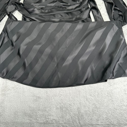 Phase Eight Women's Black Striped Satin Wrap Dress Long Sleeve Elegant Size 12 - Picture 10 of 16