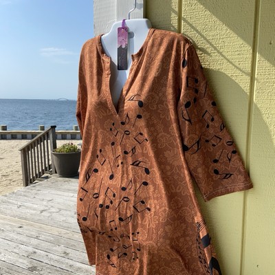 New Azalea By Firmiana Womens Dress Top Sz 1X Copper Musical Notes Tunic #e20