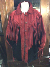 Sale Sale Sale $75 Bob Mackie Red/black Long Fringed Western Leather Jacket