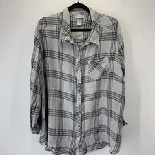 Catherine’s Women 2X Flannel Tunic Top Comfort Casual Plaid Roll Tab Lightweight