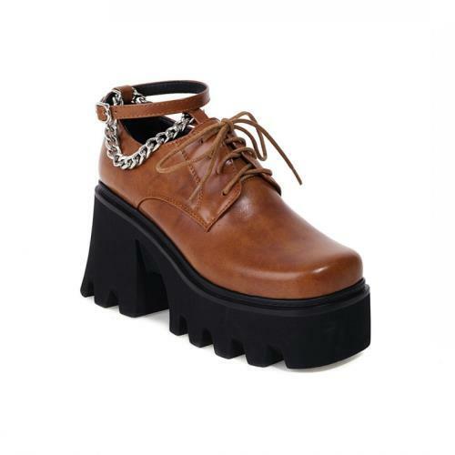 Women Lace Up Round Toe Platform High Block Oxfords Shoes Heels Cheap SALE Recommendation Start