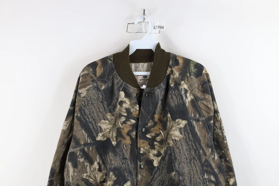 Vintage 80s 90s Mossy Oak Camouflage Mens Large Faded Button Bomber Jacket USA - Image 2 of 4