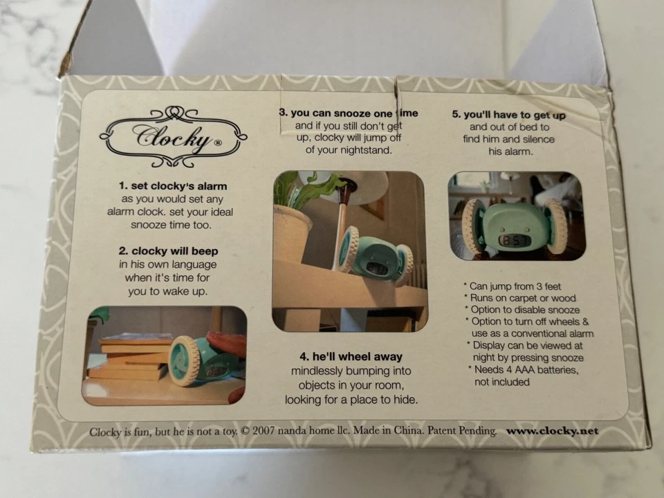 Clocky Original Alarm Clock on Wheels Runs Away WIDE EYE Almond WORKS Runaway - Image 4 of 4