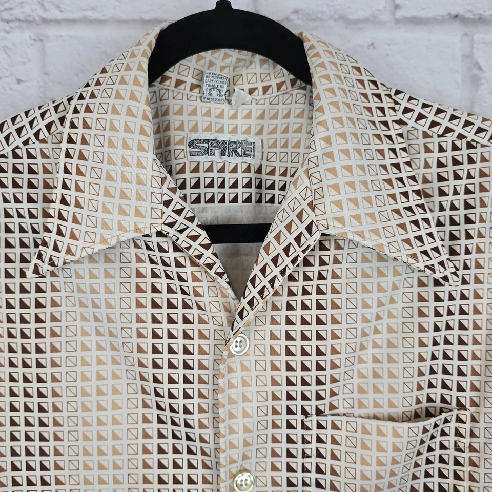 复古 Spire California 男式高 L 恤几何蓝色纹理聚酯纤维 — 第 2/4 张图片