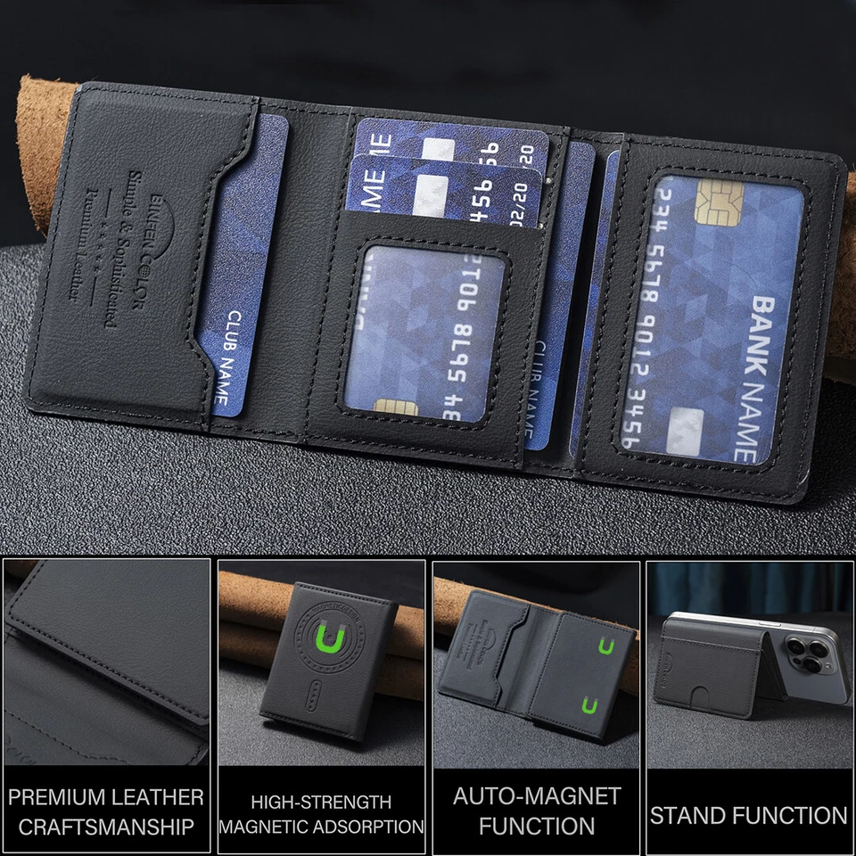 Estuche universal con soporte para tarjetas de bolsillo y billetera con extracción magnética para teléfono celular Foto 4 de 4